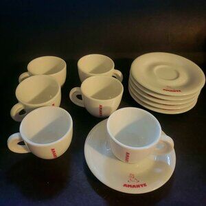 Set of of six Amante-Branded Ceramic Espresso Cups and Saucers